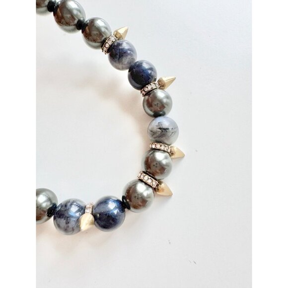 STELLA & DOT Renegade Blue Grey Beaded Rhinestone Pave Studded Stretch Bracelet - Picture 2 of 8